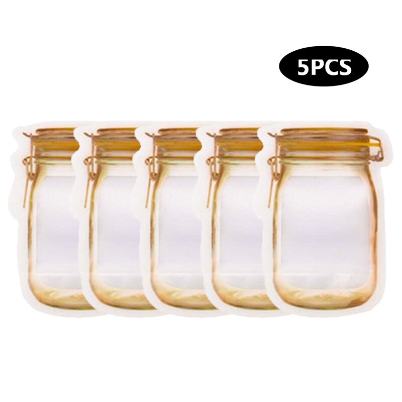 Reutilizable Mason Jar bolsas de botellas de caramelo de frutos secos galletas sello de la bolsa de alimentos frescos de aperitivos cremallera sellada organizador de cocina 5 uds: 5pcs15.7x10.7x5cmA