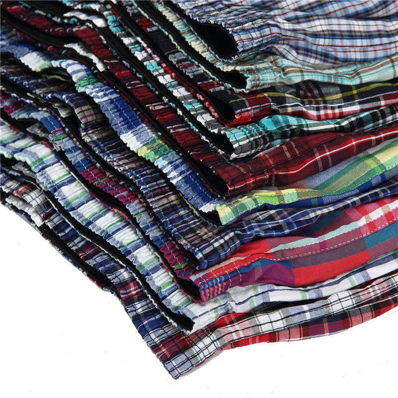 Brand 3-Pack Men&#39;s Boxer Shorts Woven Cotton 100% Classic Plaid Combed Male Underpant Loose Breathable Oversize