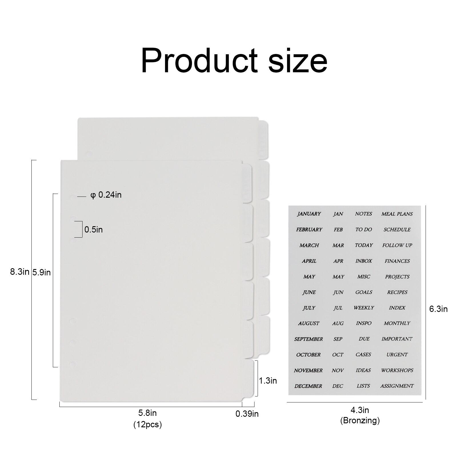 Plain White Clear 6Hole A5 Index Divider With Black Tab Sticker Transparent Plastic Tab Binder A5 Divider Inserts For Planner