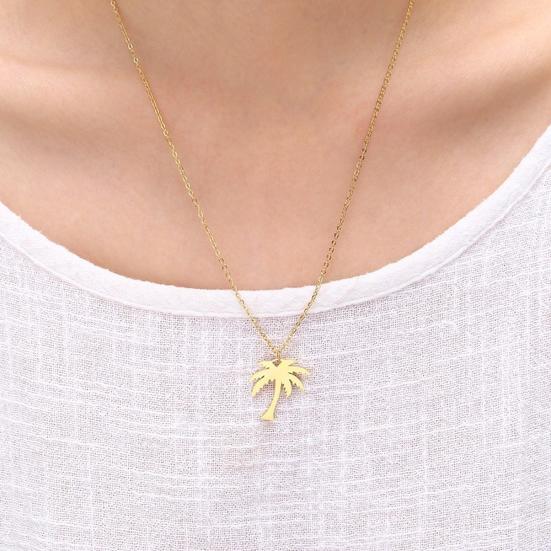 RIR Vrouwen Dainty Gouden Palm Boom Ketting Rvs Coconut Hanger Kettingen Minimalistische Plant Sieraden