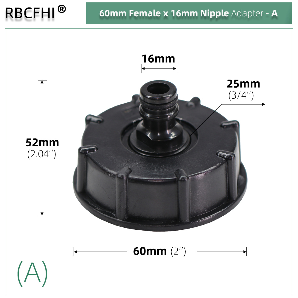 IBC Tote Adapter S60 Coarse Thread x 16mm 1/2'' 3/4'' Water Tank Shut Off Ball Valve Garden Hose Tap Ton Barrel Faucet Connecter: Brown