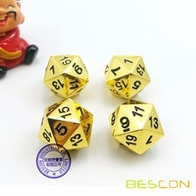 Juego de 4 dados metálicos dorados y sólidos de 20 lados D20 dados poliédricos metálicos dorados