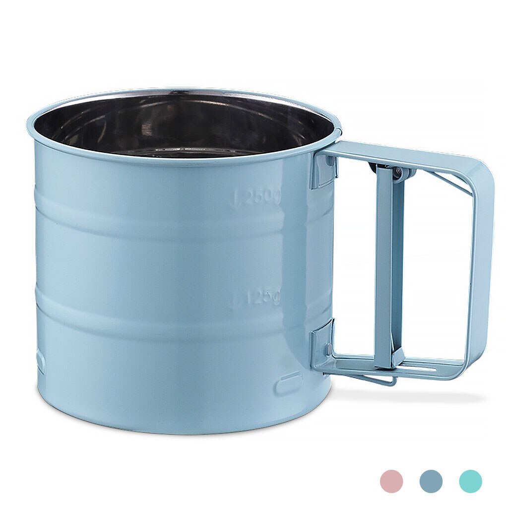 Handheld Meel Zeef Semi Automatische Hand Knijpen Mesh Screen Suiker Zeefje Keuken Bakken Tool: Blauw