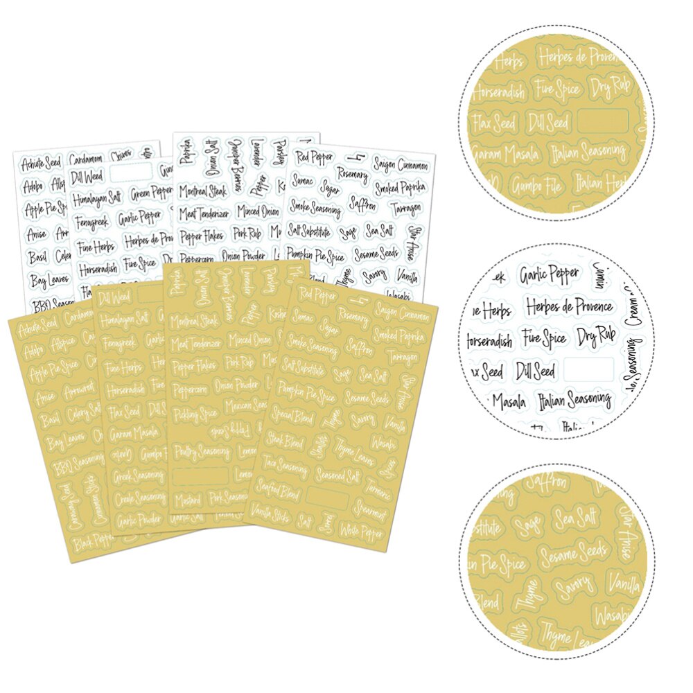 1 Set 274pcs Spice Name Label Sticker Ingredients Labels for Decor (Black, White)