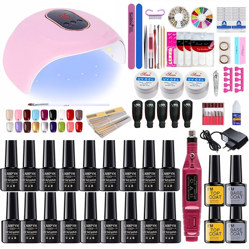 Manicure Set and Electric Nail Drill Machine with 114W UV Led Nail Lamp Drying Nail Set 30/20/18/10 Colors UV Nail Polish Kit: 24w 18 colors fixed