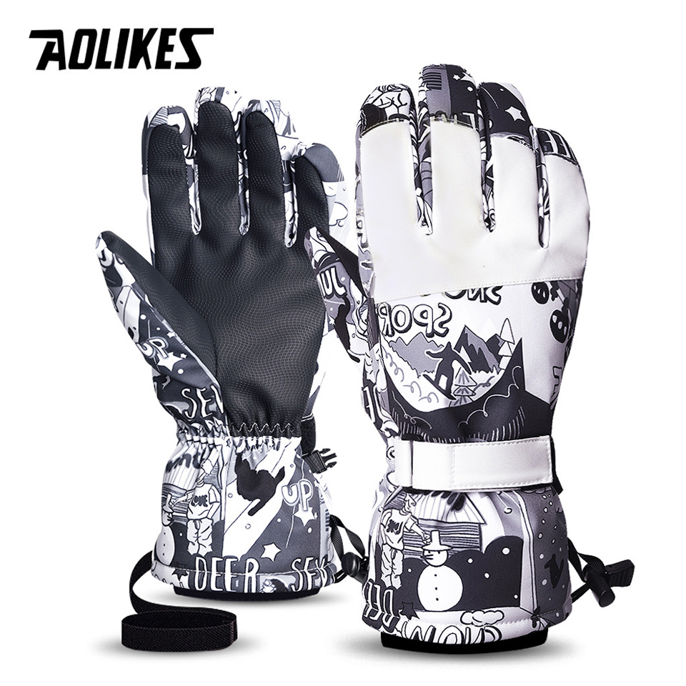 Aolikes Mannen Vrouwen Winter Ski Handschoenen Waterdicht Ultralight Snowboard Handschoenen Motorrijden Sneeuw Warm Houden Winddicht Handschoenen: Black white / L