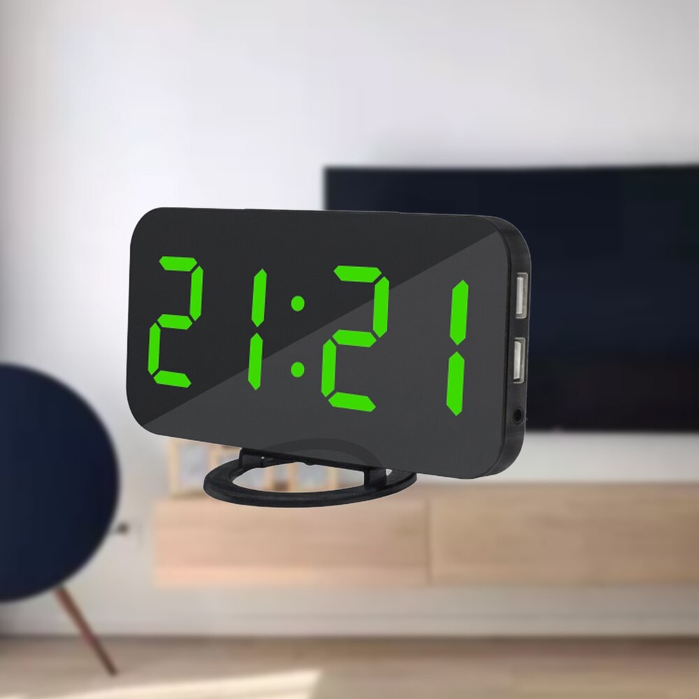 Digital Alarm Clock with Dual USB Charging Ports Large Easy-Read Mirror Surface LED Display Snooze Dimmer Function (Green): Green