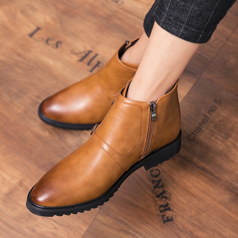 Herrstövlar vardagliga retro herrskor utomhus ankelstövlar vardagliga klassiska botas arbetsskor företag famal boots herr zapatos: Brun / 10