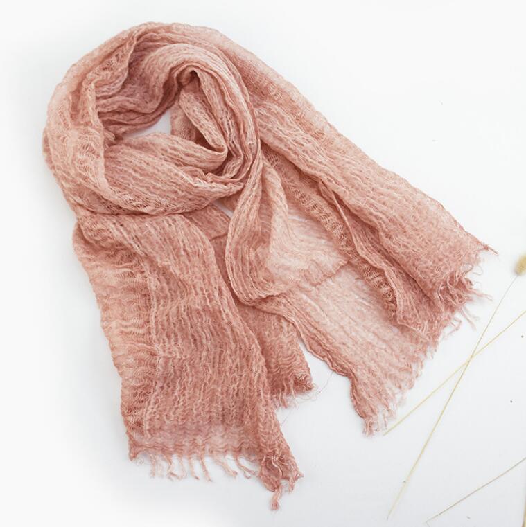 Luxe Solid Real Linnen Zomer Rimpel Zijden Sjaal Vrouwen Shawl Lange Soft Wrap M201: Orange pink