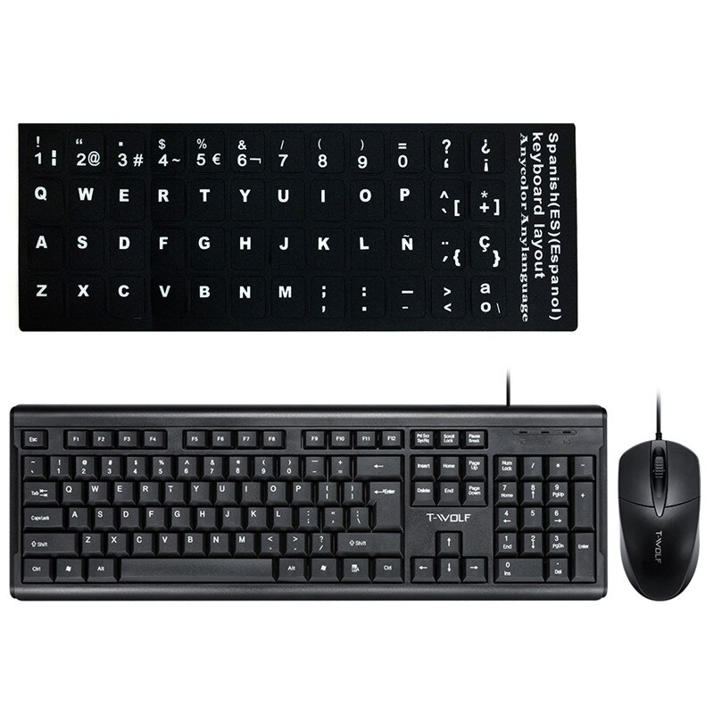 Wired Keyboard Mouse Computer Office Russian Español Set Backlight Gaming Mechanical Feel USB 104 Keycaps Laptop Bundle Keyboard: Spanish