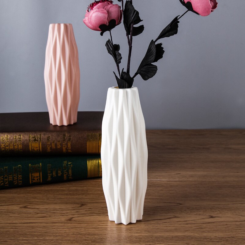 Blomstervase dekoration hjem plast vase hvid efterligning keramisk blomsterkurv nordisk dekoration vaser (hvid)