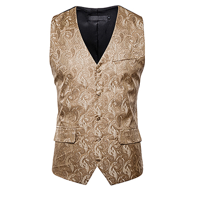 autumn men casual slim fit suit vest Flower leaf embroidery pattern vest Double pocket Single-breasted suit vest Tops: Khaki / plus size  S