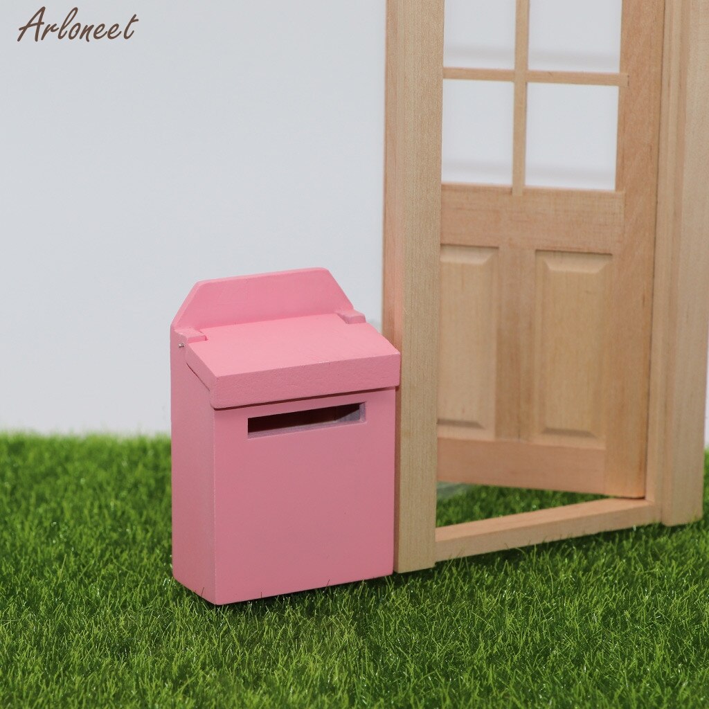 Miniatuur Houten Meubels Kleurrijke Buiten Postbus Mailbox Voor 1:12 Poppenhuis Decoratie Miniatuur Poppen Simulatie Thuis Speelgoed