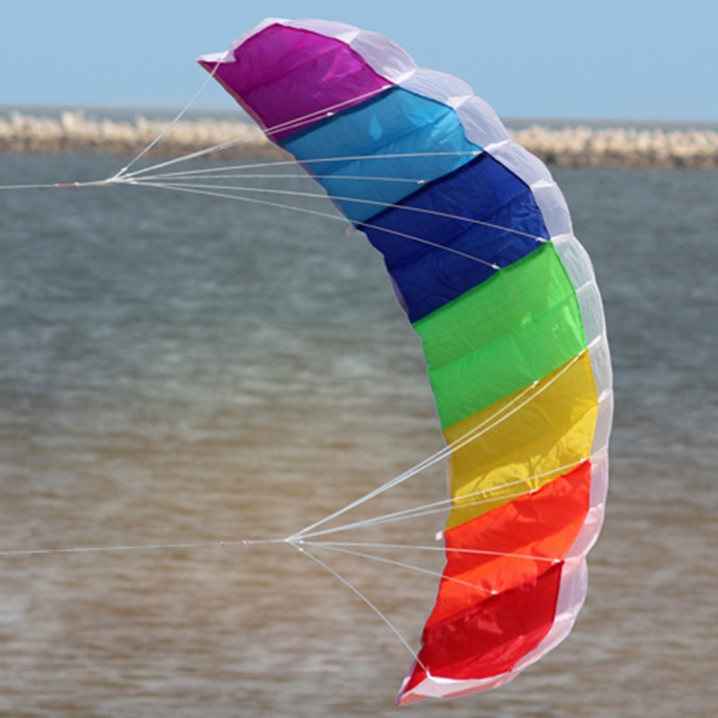 Regnbåge Dual Line Kitesurfing Stunt Parachute Mjuk Parafoil Kite - Stor Strandflygleksak för Nybörjare