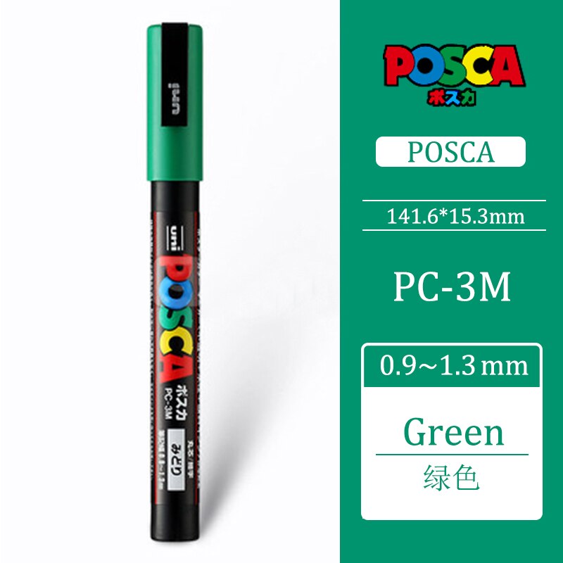 Uni Posca PC-3M 0,9-1,3mm Farbe Marker Stift Graffiti Wasser-basierend Farbige Marker Stifte dauerhaft Farbe Marker büro Schreibwaren: Grün PC-3M