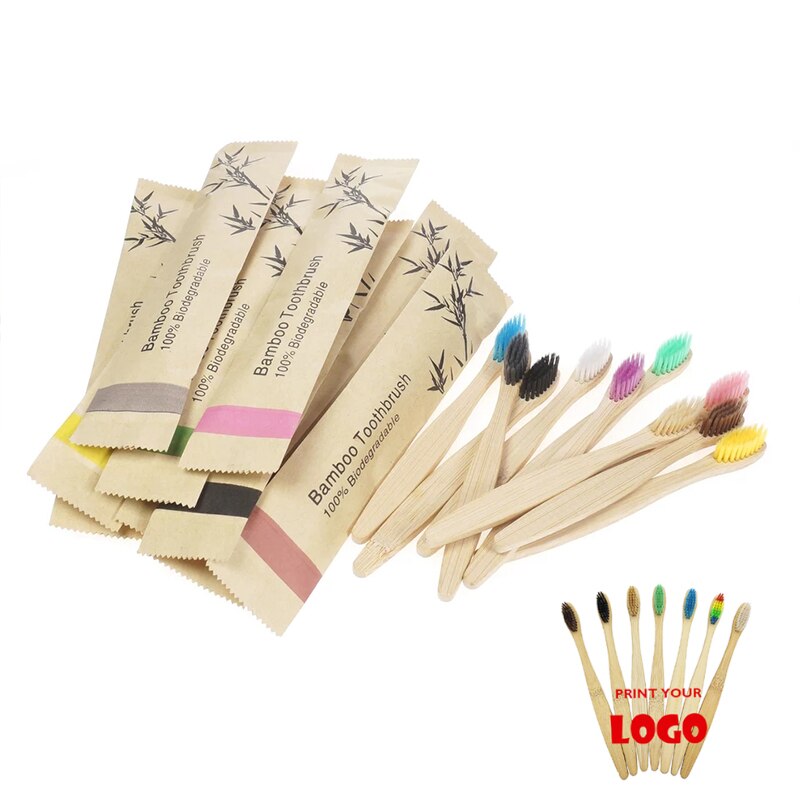 Cepillos de dientes de bambú reutilizables para adultos, cepillo dental suave de madera portátil, respetuoso con el medio ambiente, para viaje en casa, para Hotel, 100 Uds.