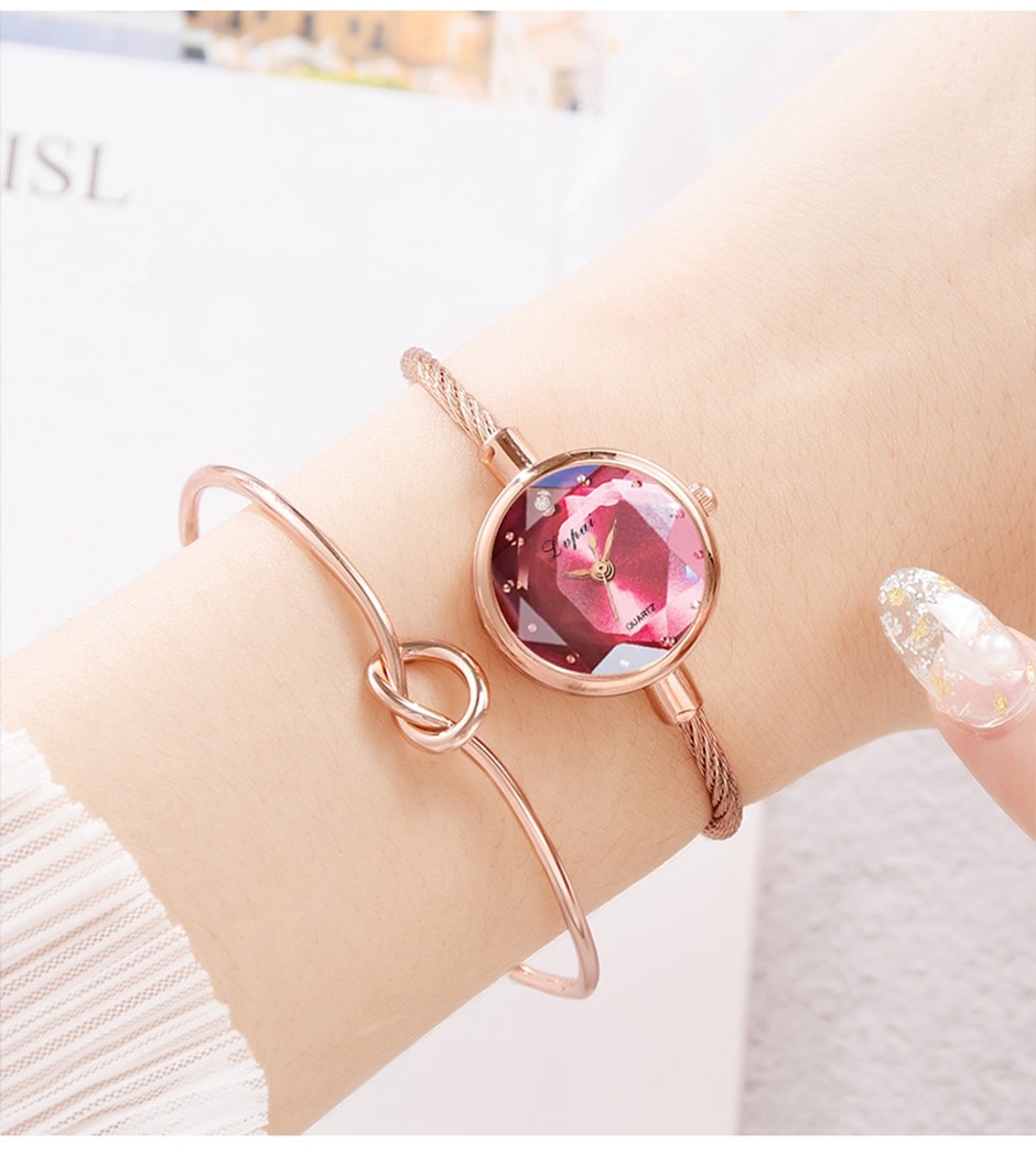 Lvpai Brand Ladies Watch Small Watch Rose Gold Bangle Bracelet Geometric Glass Surface Women Watches Dress Clock Relogio *A