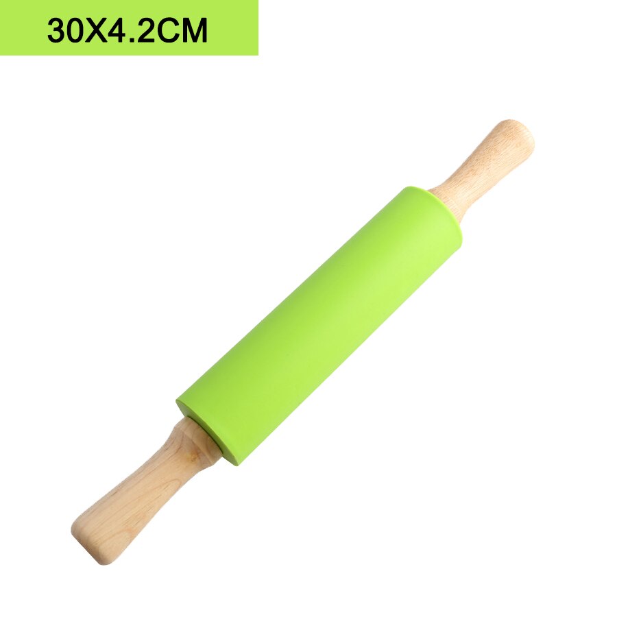 Rodillo de silicona con mango de madera antiadherente, rodillo para masa y harina, utensilios de cocina para hornear, navidad: green M