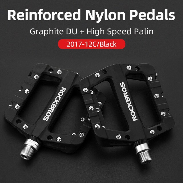 ROCKBROS Bicycle Pedal MTB Pedals Anti-slip Ultralight Seal Bearings Nylon Mountain bmx Bike Pedal for Bicycle Parts Accessories: 2017-12C Black
