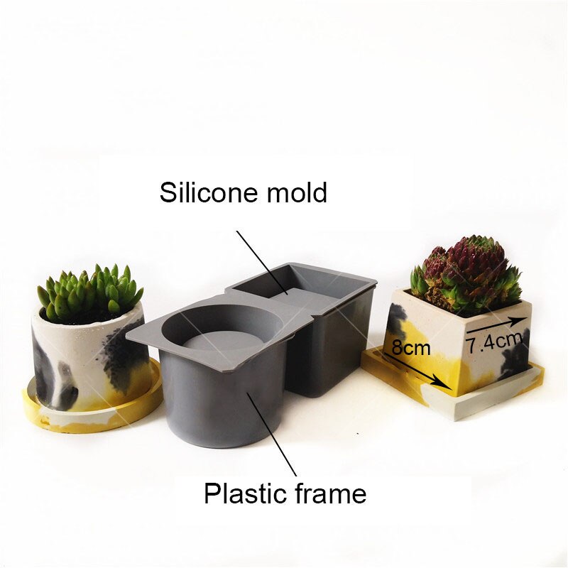 DIY Succulent Plants Round Concrete Pot Silicone Mold Square Cement Planter Molds Big Rectangle Flowerpot Plaster Resin Mould: 2 cavities pot mold