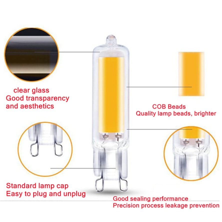 HZZKZZ bombilla LED G9 superbrillante 7W 9W 12W15W 220V lámpara de vidrio luz de potencia constante iluminación LED bombillas G9 COB