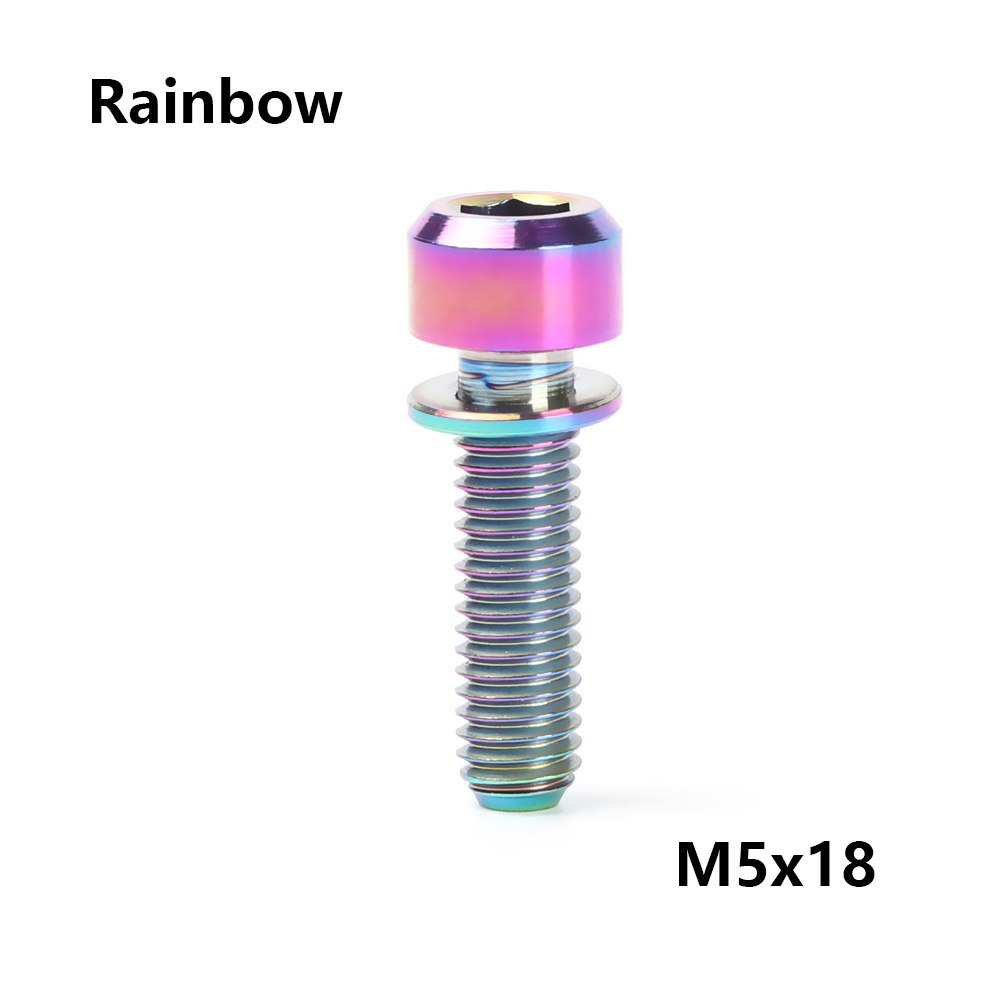 Tc4 m5 16mm/18mm/20mm titan stamme festebolter for sykkel mtb sykkel stamme skruer faste bolter sykkel sykkel deler 3 farger: M5 x 18- regnbue
