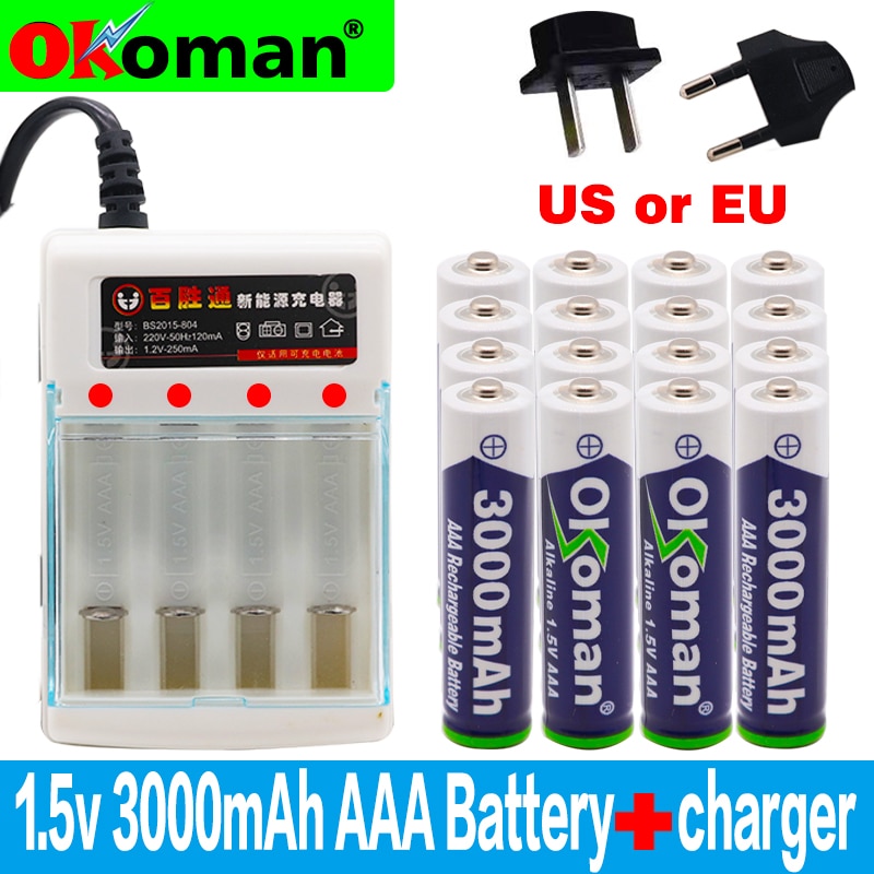Brand 3000mah 1.5V AAA Alkaline Battery AAA rechargeable battery for Remote Control Toy Batery Smoke alarm with charger