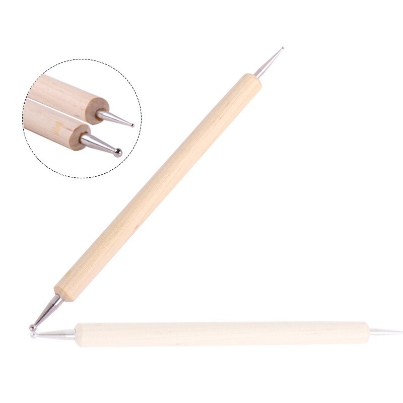 Pluma de madera de 2 vías para punteado de uñas, herramienta de marmoleado para manicura, herramientas de belleza con mango, recolector de diamantes de imitación, Kit de herramientas de pintura de uñas, 5 uds.