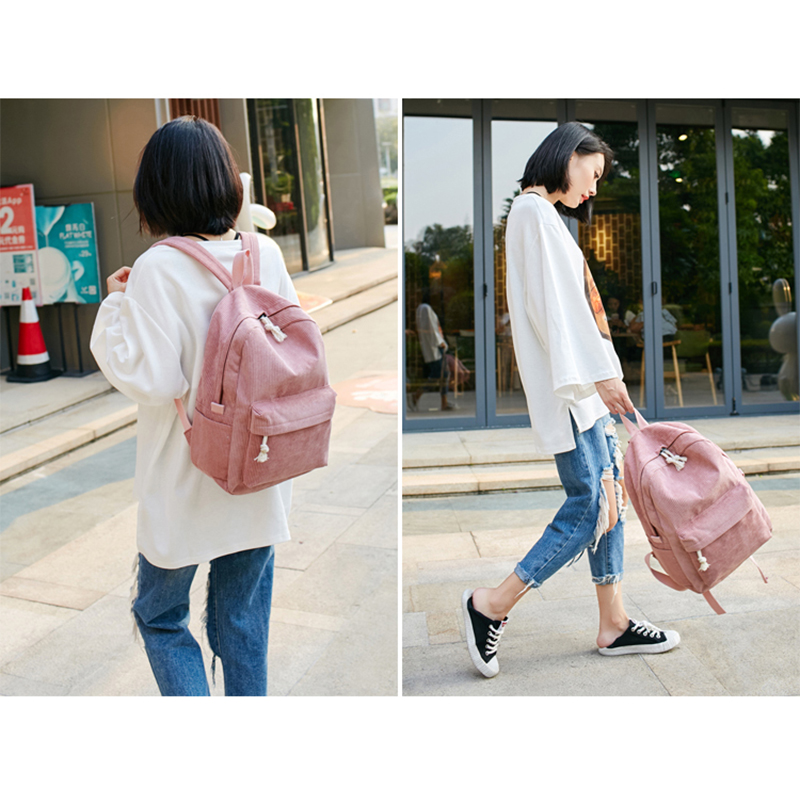 Preppy stil blødt stof rygsæk kvindelig fløjlsskuldertaske skoletaske til teenagepiger stribet rygsæk til kvinder