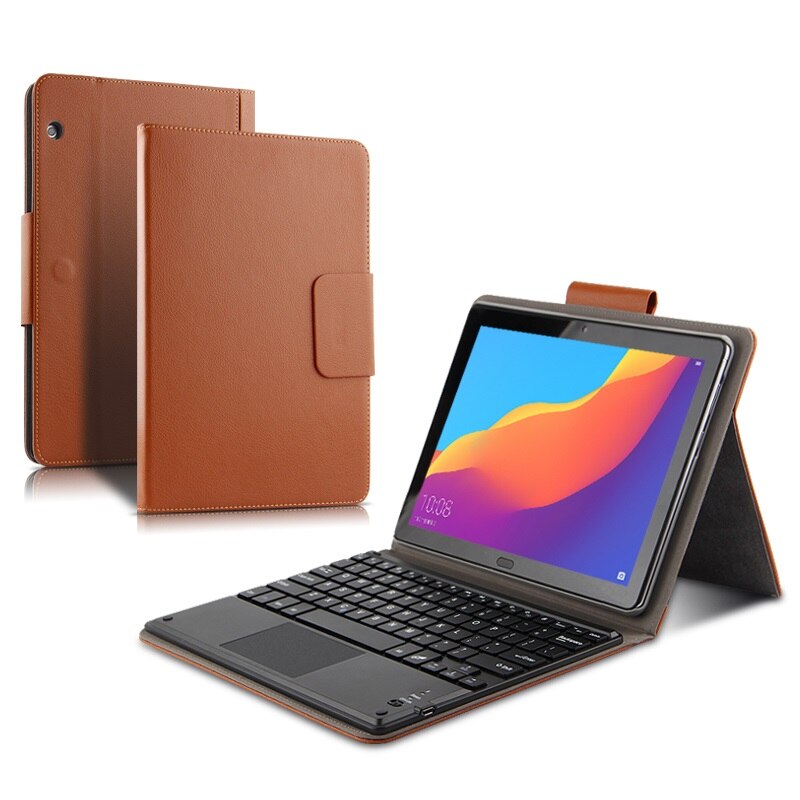 Étui pour huawei MediaPad T5 10 AGS2-W09/L09/L03/W19 10.1 "housse de protection pour tablette clavier Bluetooth étui en cuir PU Coque + stylo: Marron