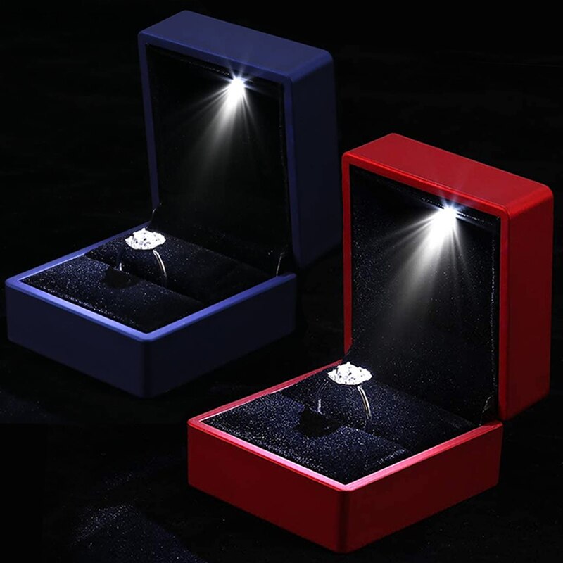 Led upplyst örhänge ring box vigselring lådor hänge halsband förvaringsfodral smycken display box födelsedag