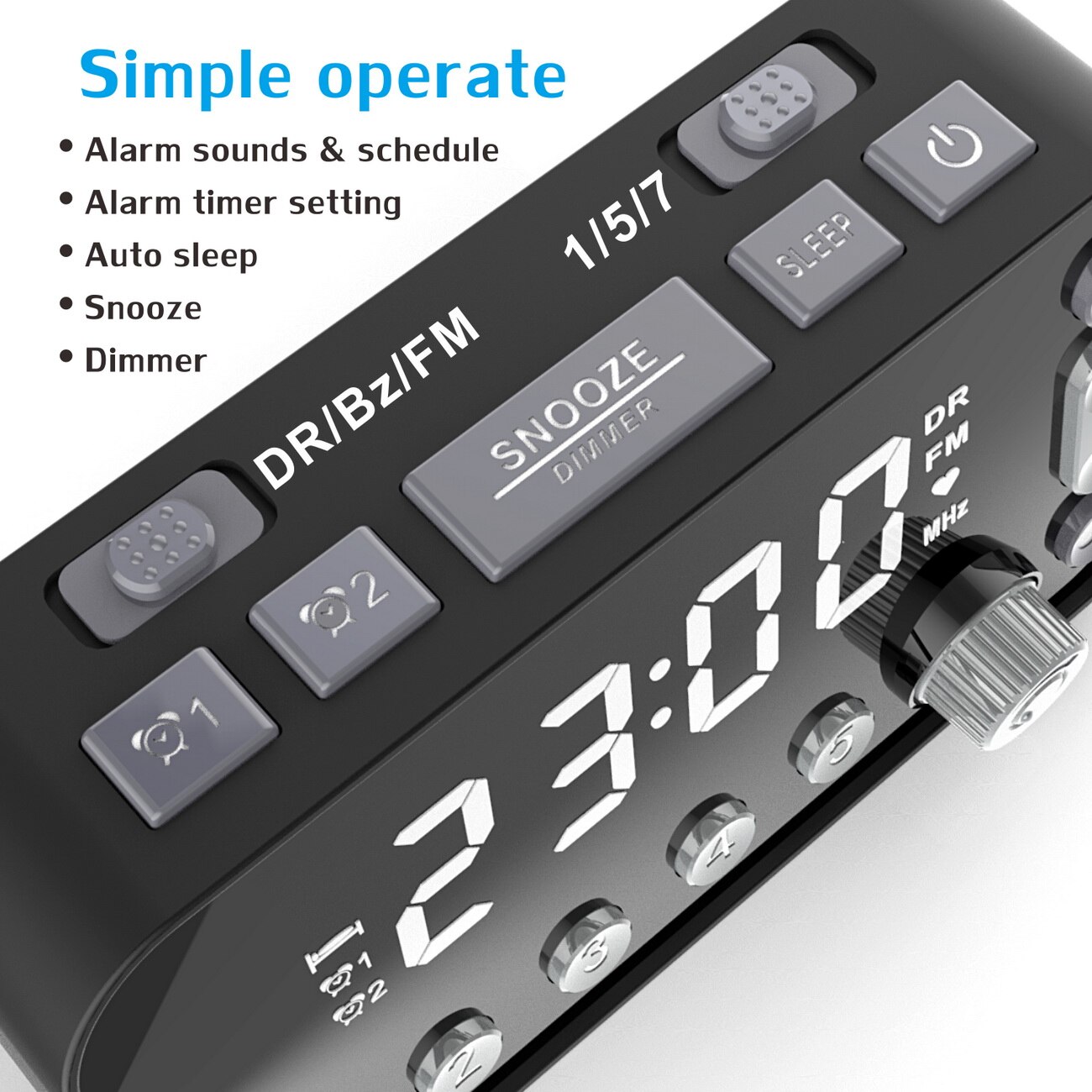 DAB-reloj despertador de mesita de noche, Radio grande Sn, Dual, USB, Radio, temporizador de sueño, Radio FM