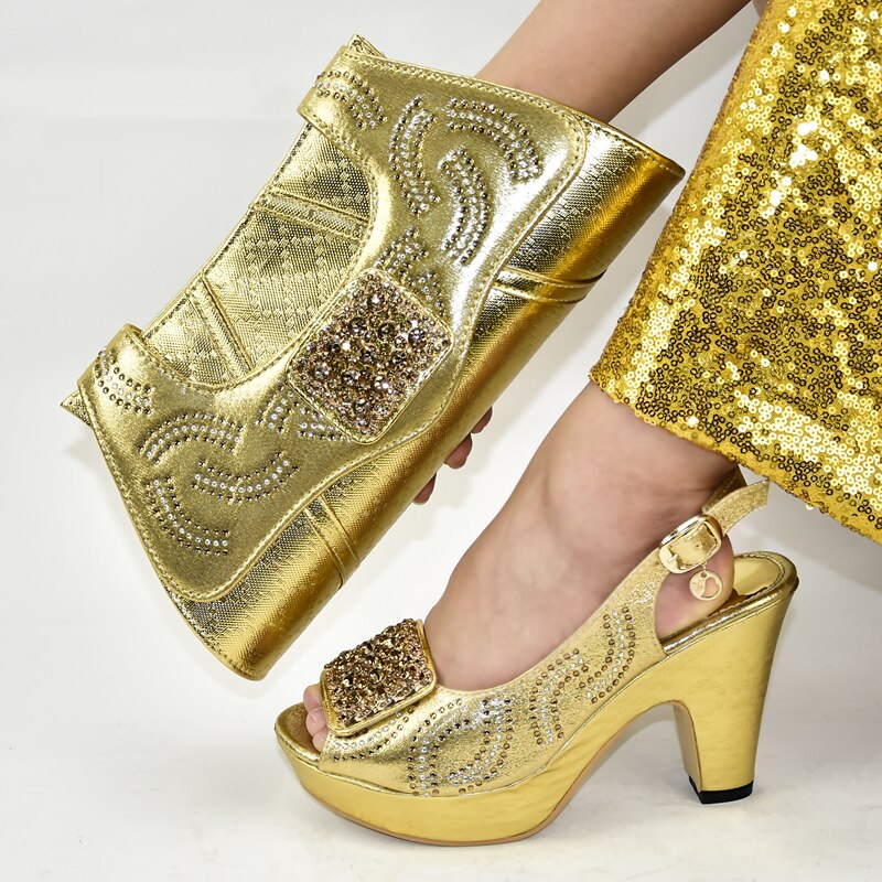 Latest Italian Shoes with Matching Bags Shoe Decorated with Rhinestone Italy Shoes and Bags Set for Woman Ladies Shoes