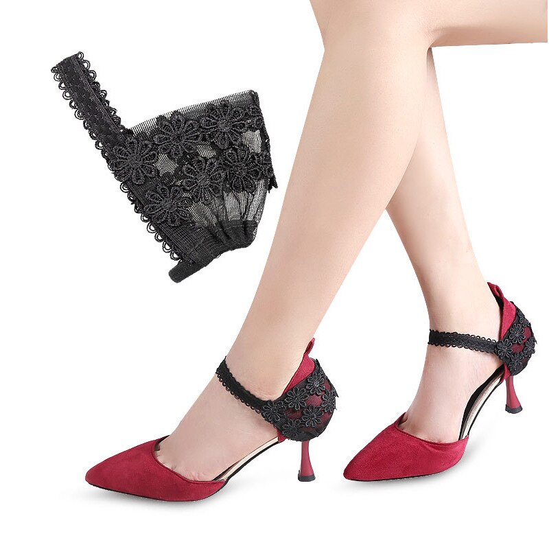 1 Paar Hoge Hakken Schoenen Anti-Druppels Hak Bandjes Non Slip Zwart Kant Elastische Band: 01 S