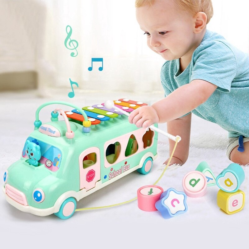 Frapper Piano Bus multi-fonctionnel forme Match Instrument de musique fabricant de bruit jouets pour enfants Xylophone jouets pour enfants