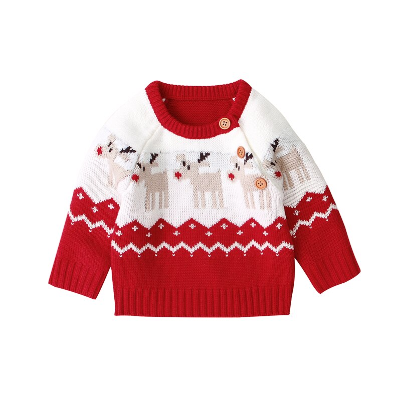 Baby dreng pige vinter jul strikket sweater rund hals langærmet løs elg mønster toppe xmas tøj 3-18 måneder: Som billedet viser 1 / 18m