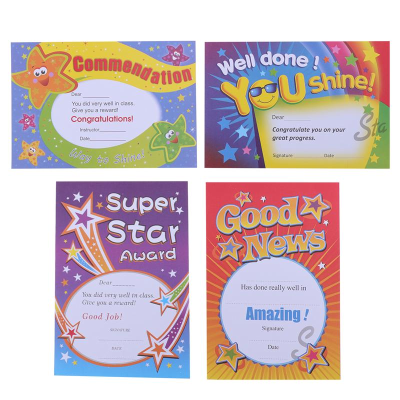 100Pcs A5 Certificate of Commendation Cartoon Letter of Commendation for Kids School Supplies (4 styles, 25pcs for each style)