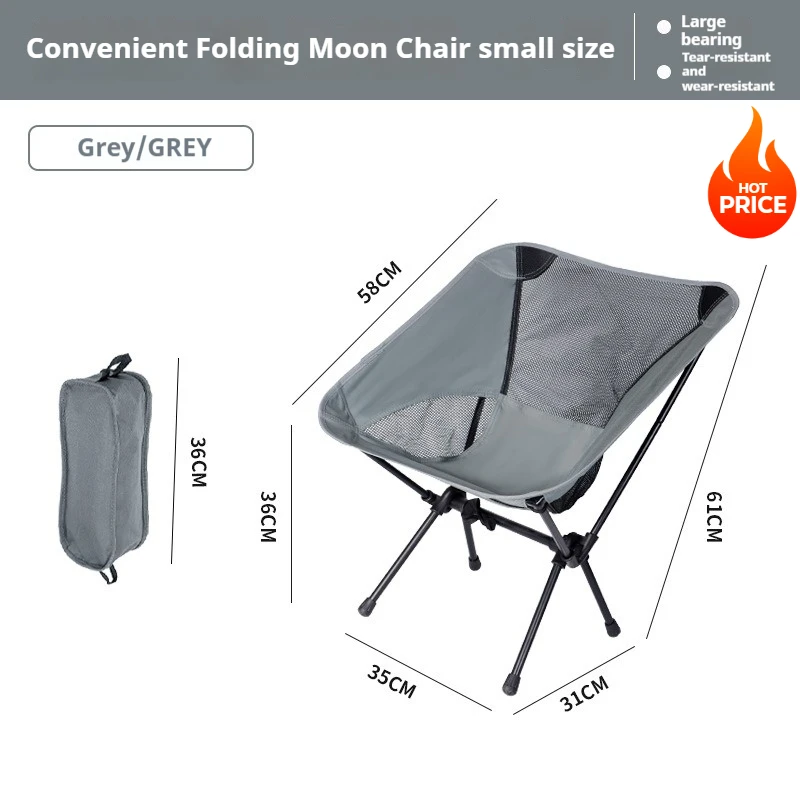 Buitenstoel Strandstoel Ultralichte opvouwbare campingstoelen Reisstoel Strandpicknick Maanstoelen en lichtgewicht kampeergereedschap: Lichtgrijs