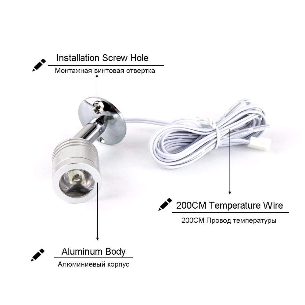 Led Spotlight Mini Led Spot Light DC12V Cabinet Lamp Bulb Dimmable Cupboard Showcase Light 180 Degree Adjustable 1.5W L