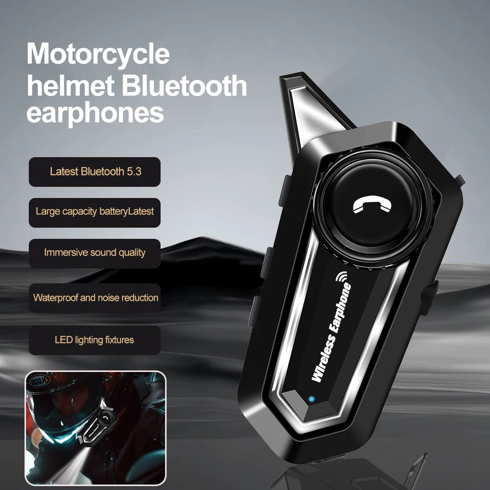 BT31 auriculares para casco de motocicleta Bluetooth 5,3 control de voz 500mAh auriculares inalámbricos manos libres impermeables con iluminación LED