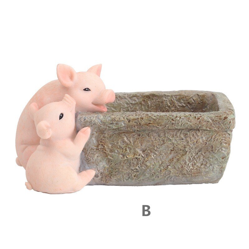 ROZE VARKEN BLOEMPOT Cartoon Dier Planten Hars vaas Succulente Planter Pot Mini Bonsai Cactus Thuis Bruiloft Decoratie Craft: B