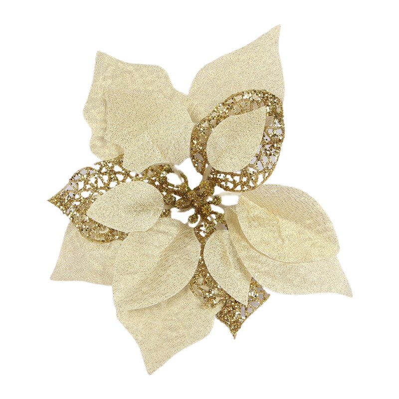 15 sztuk sztuczne świąteczne kwiaty dekoracje bożonarodzeniowe ozdoby choinkowe brokatowe złote/srebrny z klipsami upuszczać statek: GD