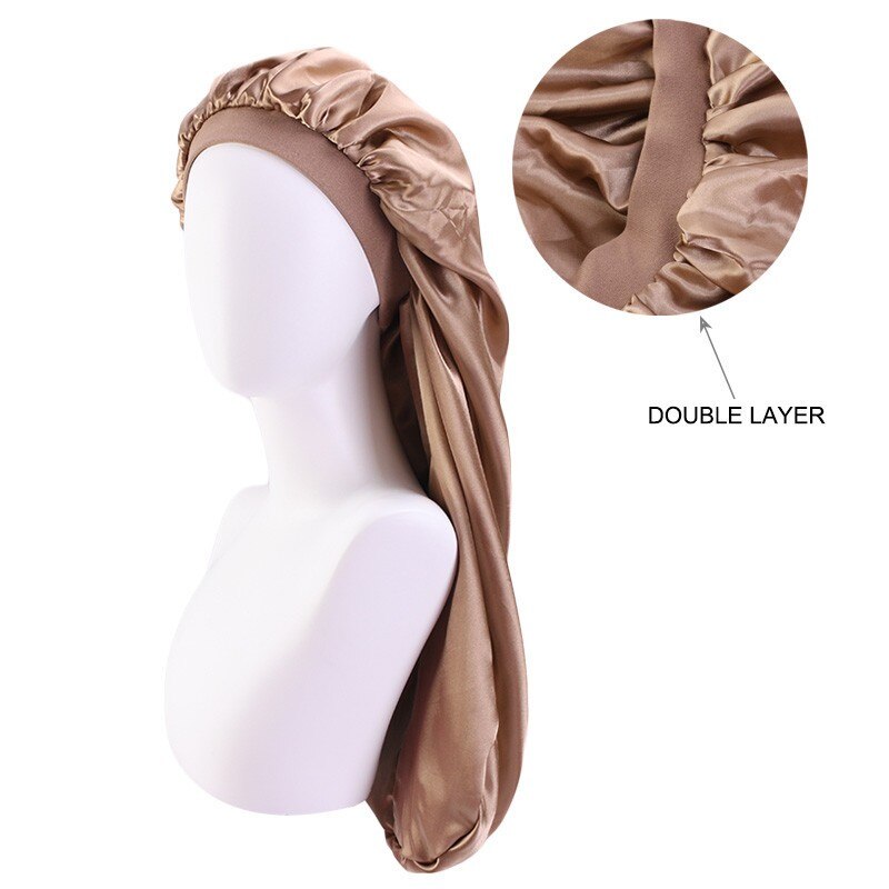 Gorro de satén de doble capa Extra grande, gorro cilíndrico largo para dormir de noche, cubierta para cabeza, turbante, complemento de cabeza para musulmanes africanos: Caqui