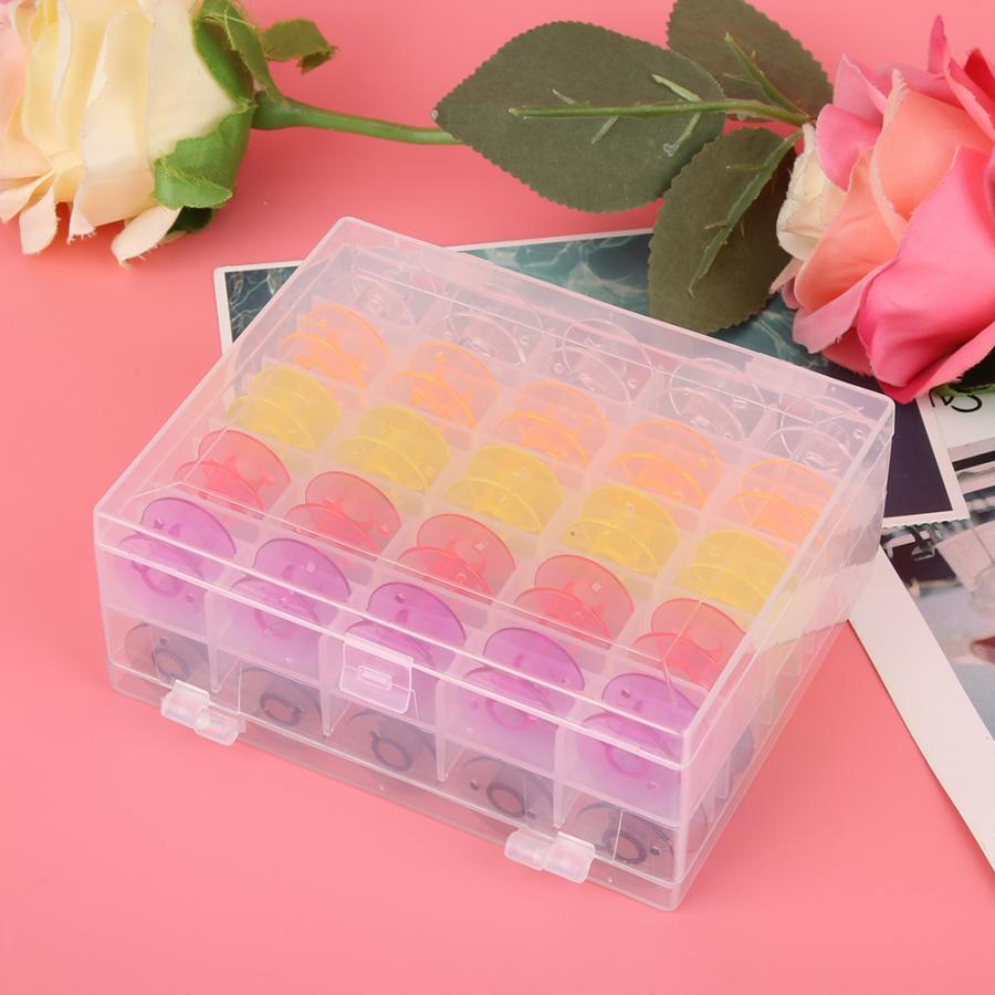 50PCS Double-deck Plastic Boxed Color Transparent Plastic Bobbins Sewing Machine Spool Tool Sewing Machine Storage Box