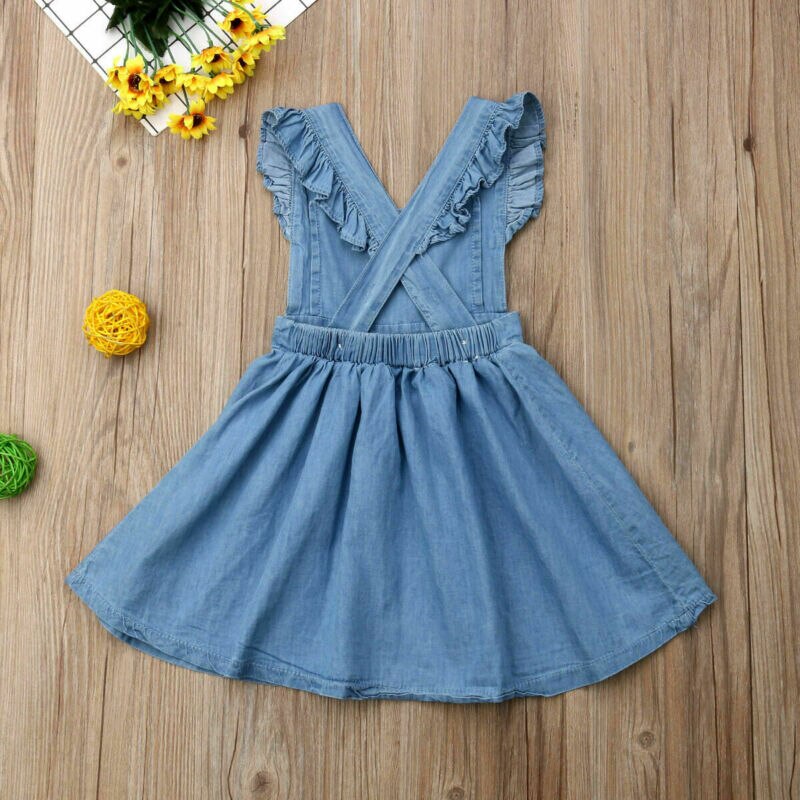 Vestido de mezclilla de verano para niñas, sin mangas, con botones y volantes, Mini vestido de princesa, sin espalda, Ropa para Niñas, vestidos informales para niños