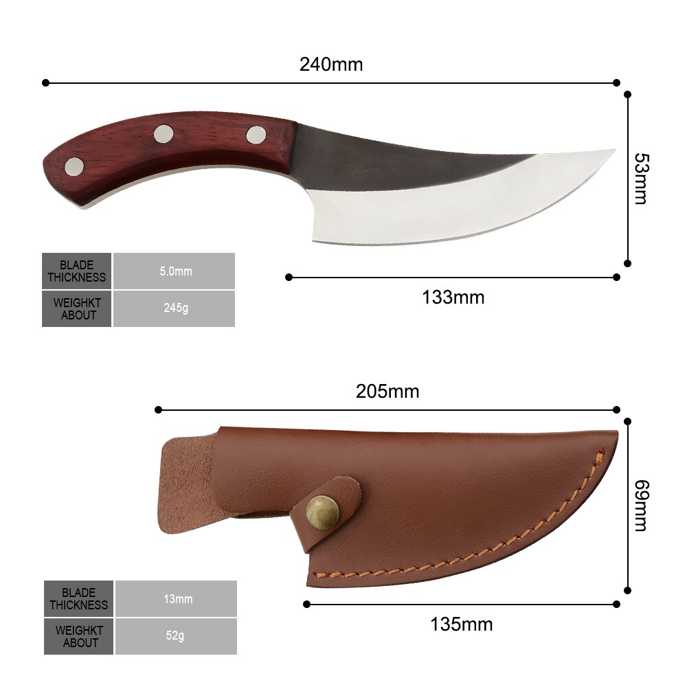 Cuchillo de cuchilla de Chef serbio de 5,5 pulgadas, cuchillo afilado para tallar de acero inoxidable, cuchillo de deshuesar, funda, caja de para amigos: 2PCS-B