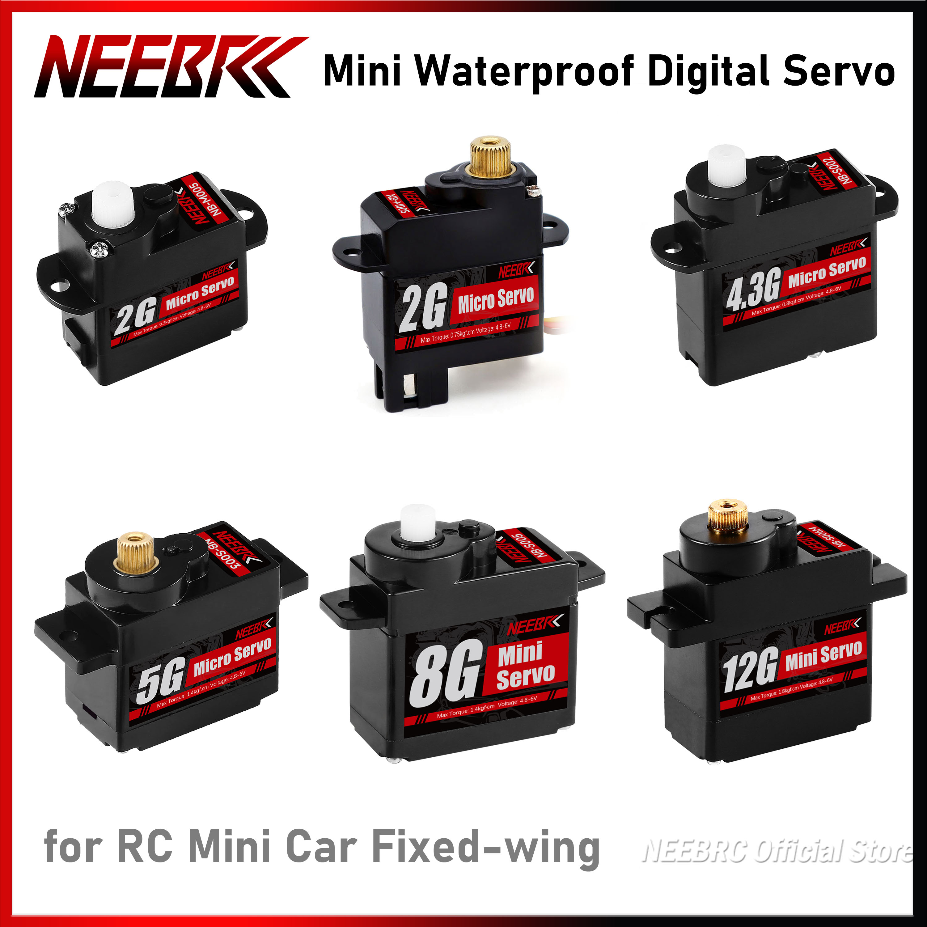 NEEBRC 2g 4,3g 5g 8g 12g Mini engranaje de plástico/Metal Servo Digital Motor impermeable para coche RC avión de ala fija helicóptero Robot juguete