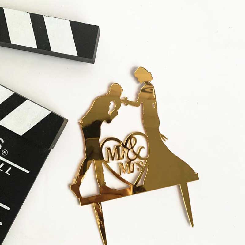 Wedding Cake Topper Acrylic Cupcake Topper Bride Groom Mr Mrs Wedding Decorations Mariage Anniversary Party Cake Top Flag Decor