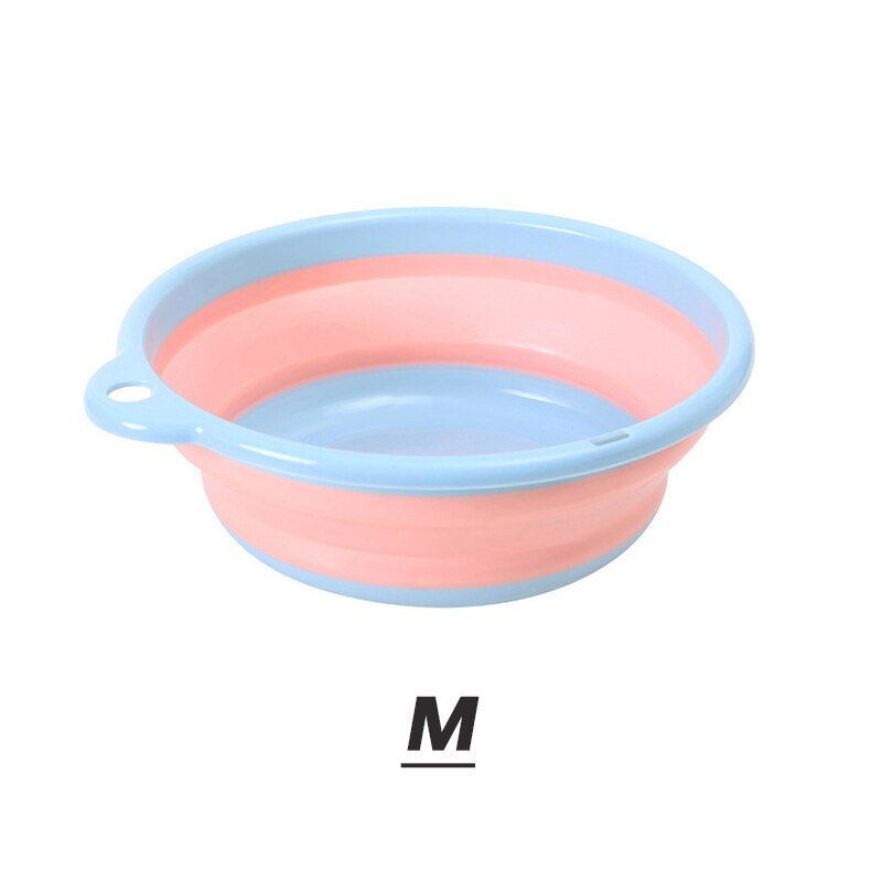 Foldable Washbasin Portable Plastic Basin For Outdoor Travel Multi-functional Vegetable Washing Basin Laundry Tub For Bathroom: Pink blue-M