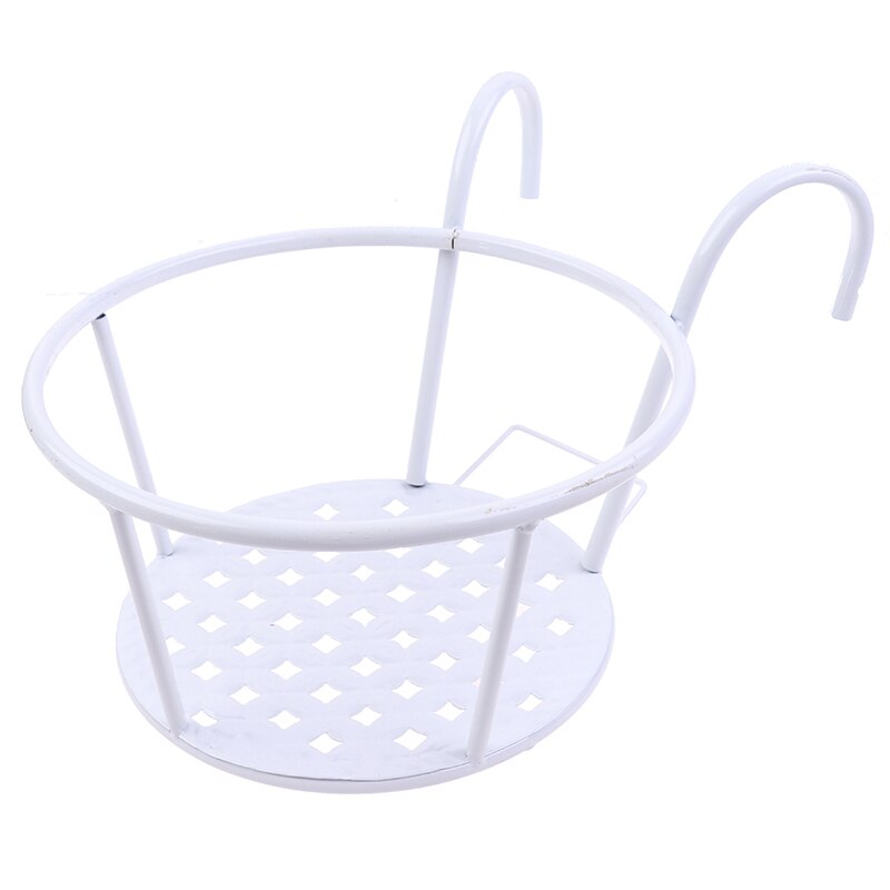 3Sizes Garden Supplies Outdoor Hanging Basket Plant Iron Racks Fence Balcony Round Flower Pot Decor 16*13*9cm: white C